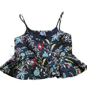 Anthropologie tank floral brocade black peplum waist size S NWT
